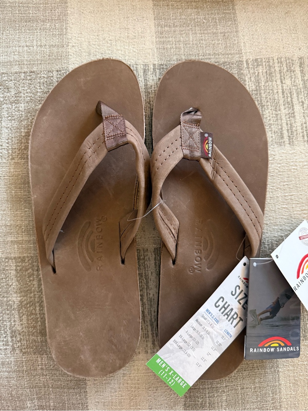 Rainbow Sandals | Brown Leather Flip Flops Mens 11-12